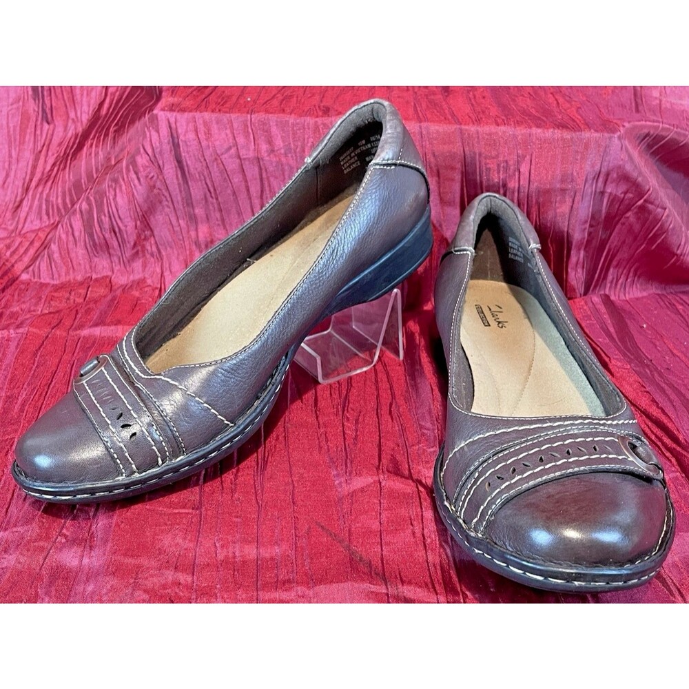 Womens Clarks Collection Brown Leather Slip On Flats Espadrille Shoes sz 10M